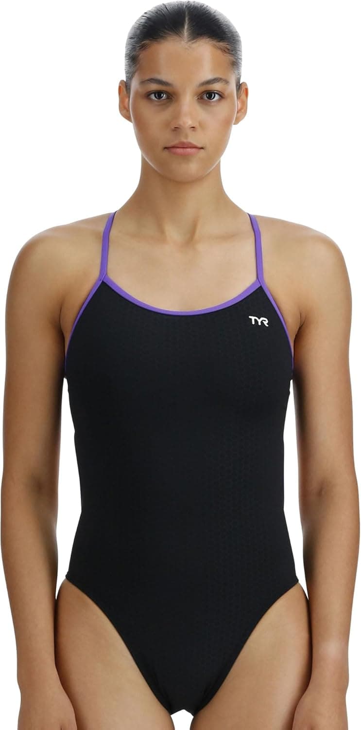 TYR Durafast Elite Trinityfit One-Piece Swimsuit for Women - Athletic Training and Competition Swimwear Designed for Long-Lasting Durability - Chlorine-Proof - Blk/Purple, 34