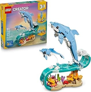 LEGO Creator 3 in 1 Sea Animals: Beautiful Dolphins Building Toy for Girls, Boys, & Kids, Ages 8+ - Gift for Birthdays - Build a Dolphin, Seahorse, or Crab Animal Figure - 31385