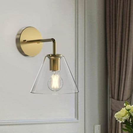 Better Homes & Gardens Clear Glass Wall Light Burnished Brass, 1 A19 Bulb Included