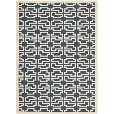 SAFAVIEH Courtyard Thurstan Geometric Indoor/Outdoor Area Rug, Navy/Beige, 4' x 5'7"