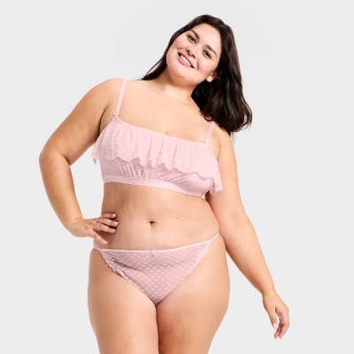 Women's Heart Lace Bralette & Cheeky Set - Wild Fable™ Light Pink 2X