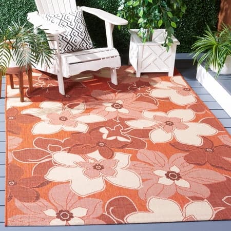 SAFAVIEH Courtyard Qendro Floral Indoor/Outdoor Area Rug, Terra Natural/Brown, 5'3" x 7'7"