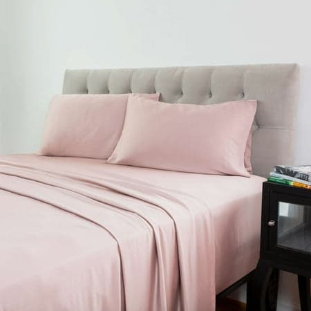 Allswell Soft & Silky 4-Piece 300 Thread Count Blush Wine Viscose from Bamboo Sateen Bed Sheet Set, Full