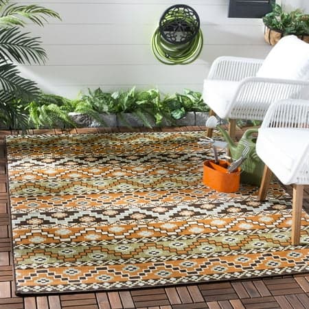 SAFAVIEH Veranda Luwig Southwestern Indoor/Outdoor Area Rug, 6'7" x 6'7" Square, Terracotta/Chocolate