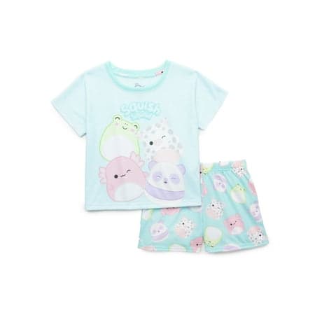 Squishmallows Little Girls and Big Girls Graphic Tee and Shorts Pajama Set, 2-Piece, Sizes 4-12