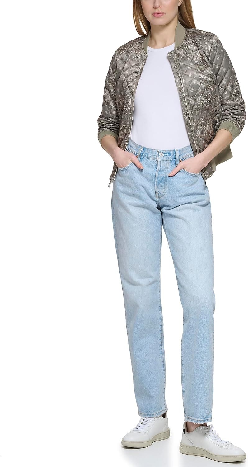 Levi's Women's Diamond Quilted Bomber Jacket in Sea Green Bandana Print