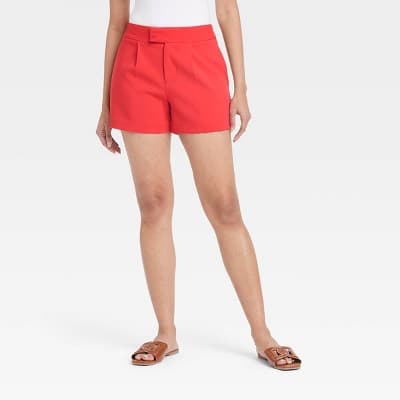 Women's High-Rise Tailored Shorts - A New Day™ Red 12: Recycled Polyester Blend, Midweight, Casual Fit, Inside Pocket