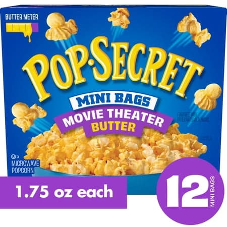 Pop Secret Microwave Popcorn, Movie Theater Butter Flavor, 1.75 oz Mini Bags, 12 Ct