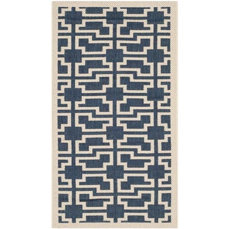 SAFAVIEH Courtyard Thurstan Geometric Indoor/Outdoor Area Rug, Navy/Beige, 2' x 3'7"