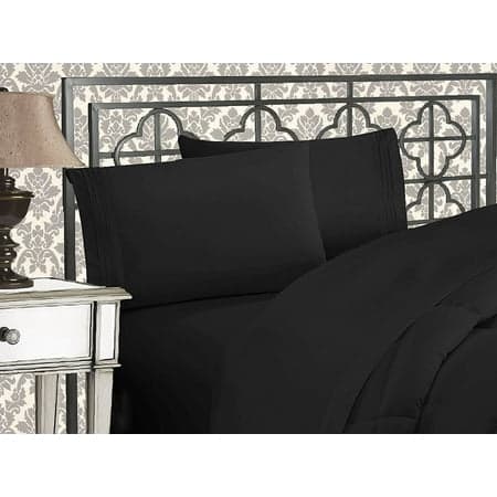 1800 TC 6 PIECE SHEET SET FLAT SHEET FITTED SHEET 4 PILLOW CASES, Queen, Black