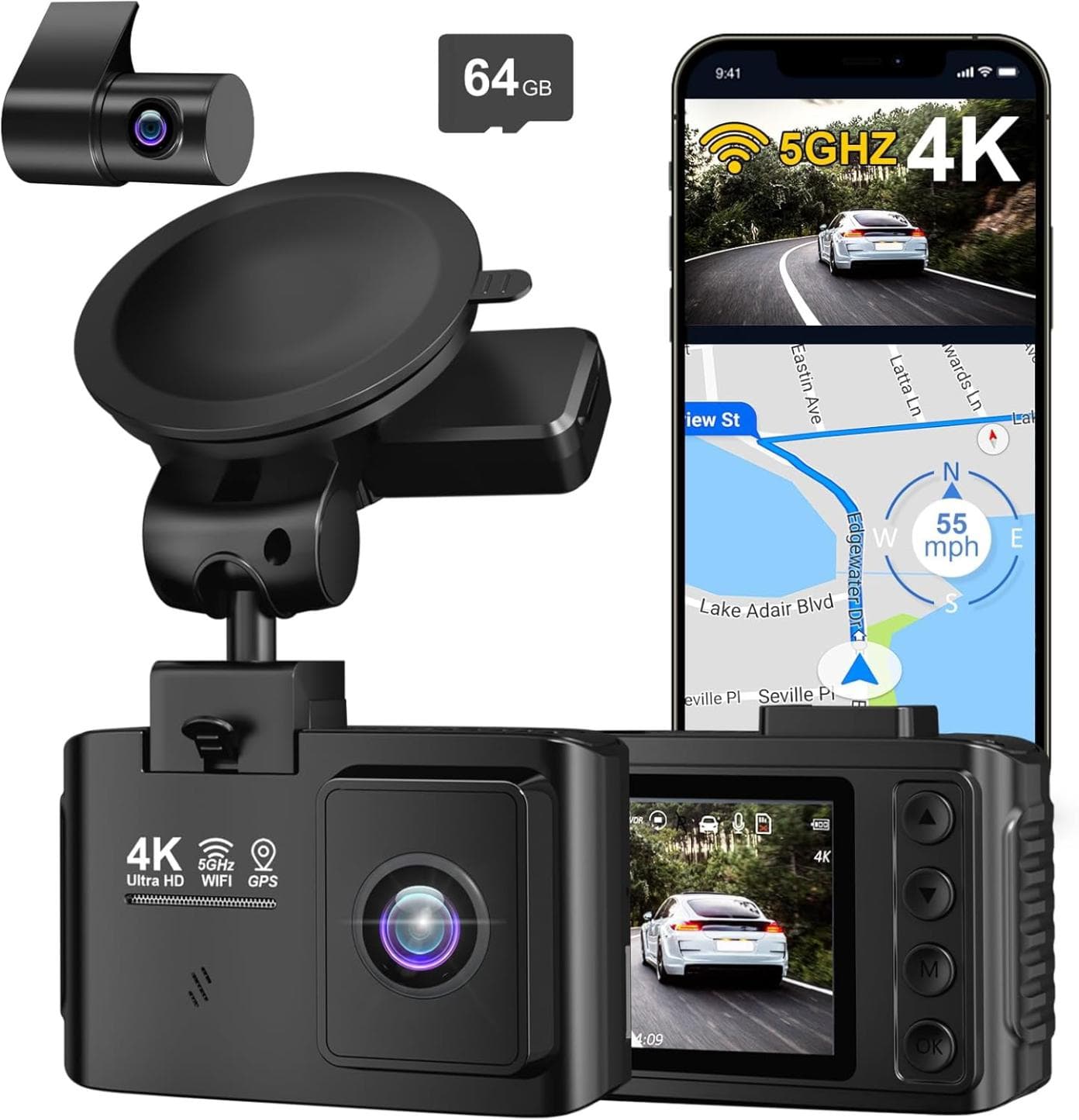 Save 56% on Wanlipo Dual Channel 4K Dash Cam with 64GB SD Card