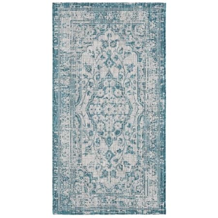 SAFAVIEH Courtyard Euclid Medallion Indoor/Outdoor Area Rug, Grey/Blue, 2'7" x 5'