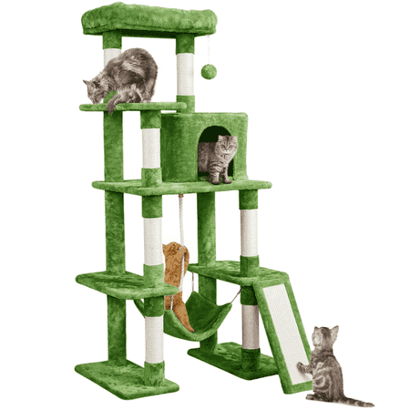 Alden Design 63″H Cat Tree Scratching Posts Cat Tower for Kittens Indoor, Green