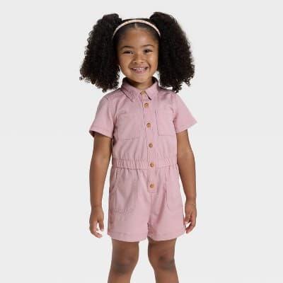 Toddler Girls' Utility Romper - Cat & Jack™ Light Mauve 5T