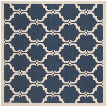 SAFAVIEH Courtyard Estelle Geometric Indoor/Outdoor Area Rug, Navy/Beige, 6'7" x 6'7" Square