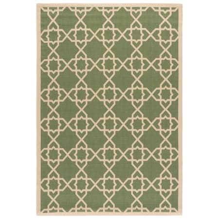 SAFAVIEH Courtyard Carol Geometric Indoor/Outdoor Area Rug, 4' x 5'7", Green/Beige