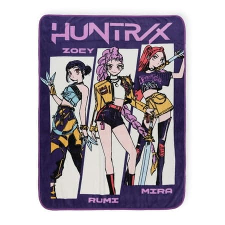 KPOP Demon Hunters Kids Throw Blanket Featuring Zoey, Rumi, & Mira, 46" x 60", Purple & Pink
