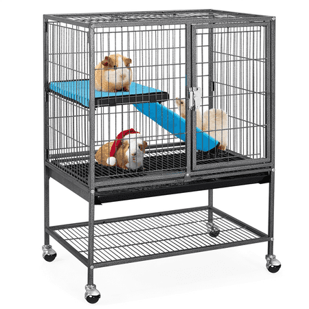 Alden Design Metal Animal Cage with Wheels for Adult Rats/Chinchillas/Guinea Pigs, Black