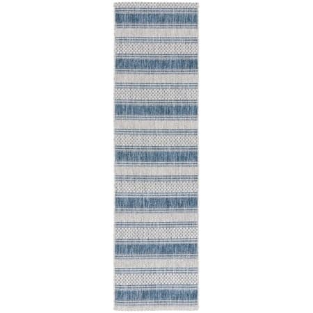 SAFAVIEH Courtyard Paul Striped Indoor/Outdoor Runner, 2'3" x 12', Grey/Navy