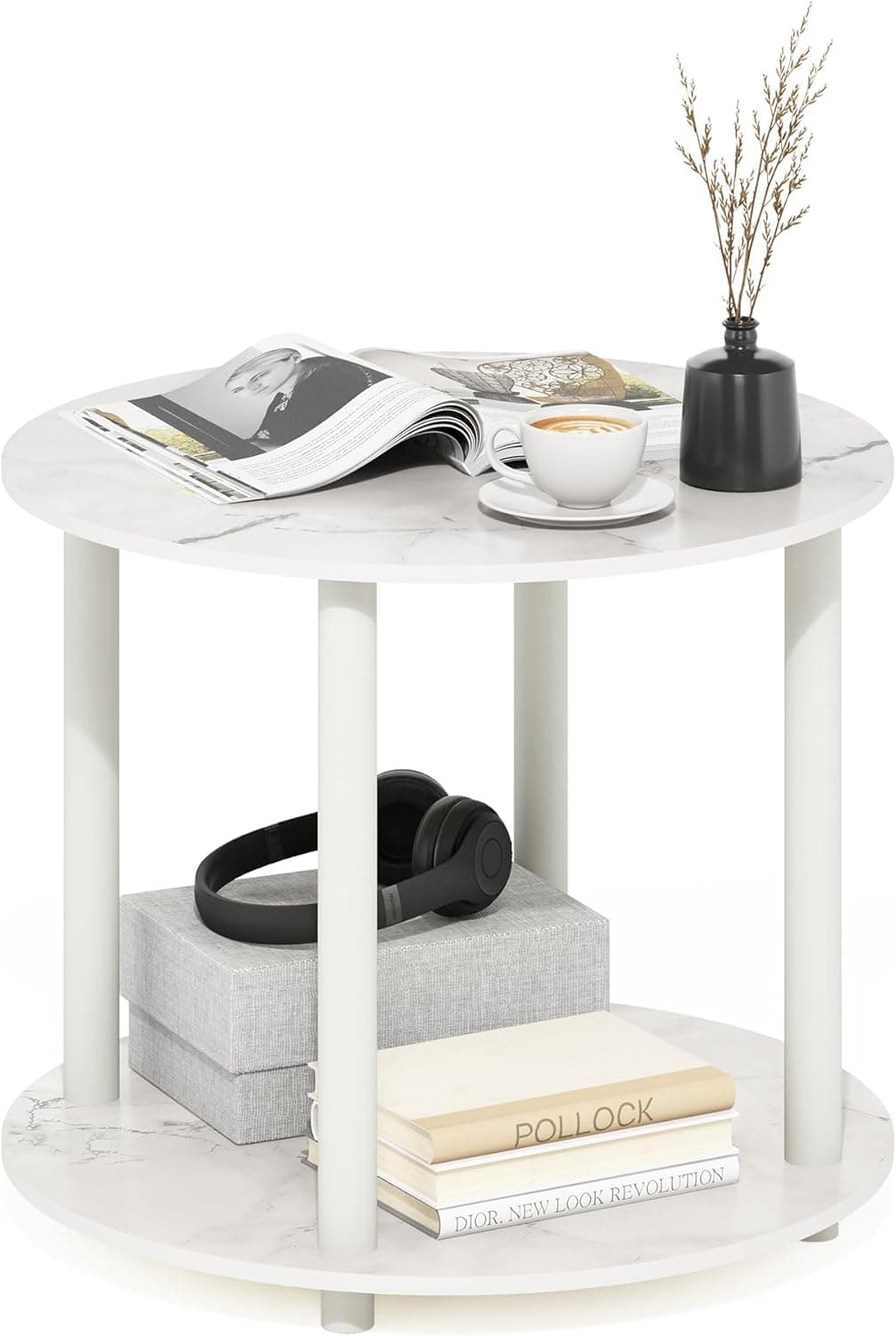 Furinno Turn-N-Tube Wooden Coffee Table - Marble White