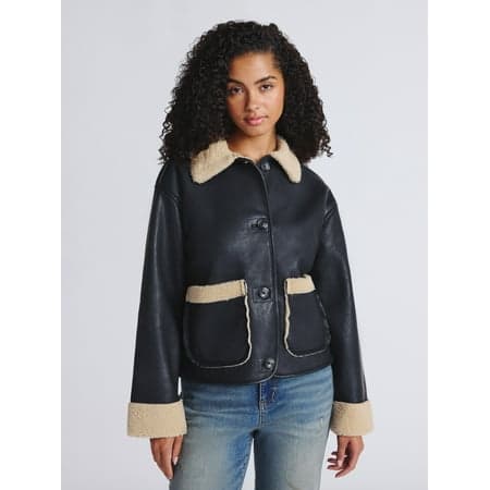 Time and Tru Women's and Women's Plus Bonded Faux Shearling Jacket, Sizes XS-2X