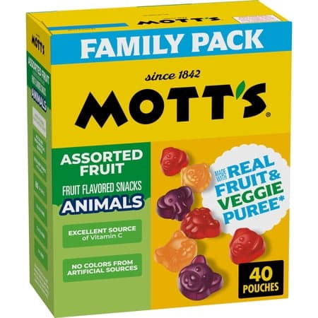 Mott's Fruit Flavored Snacks, Animals Assorted Fruit, Family Pack, 40 Count, 32 oz
