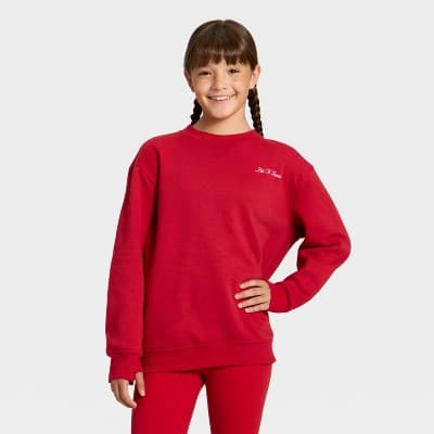 Girls' Active Comfort Fleece Crewneck Sweatshirt - All In Motion™ Dark Red XS