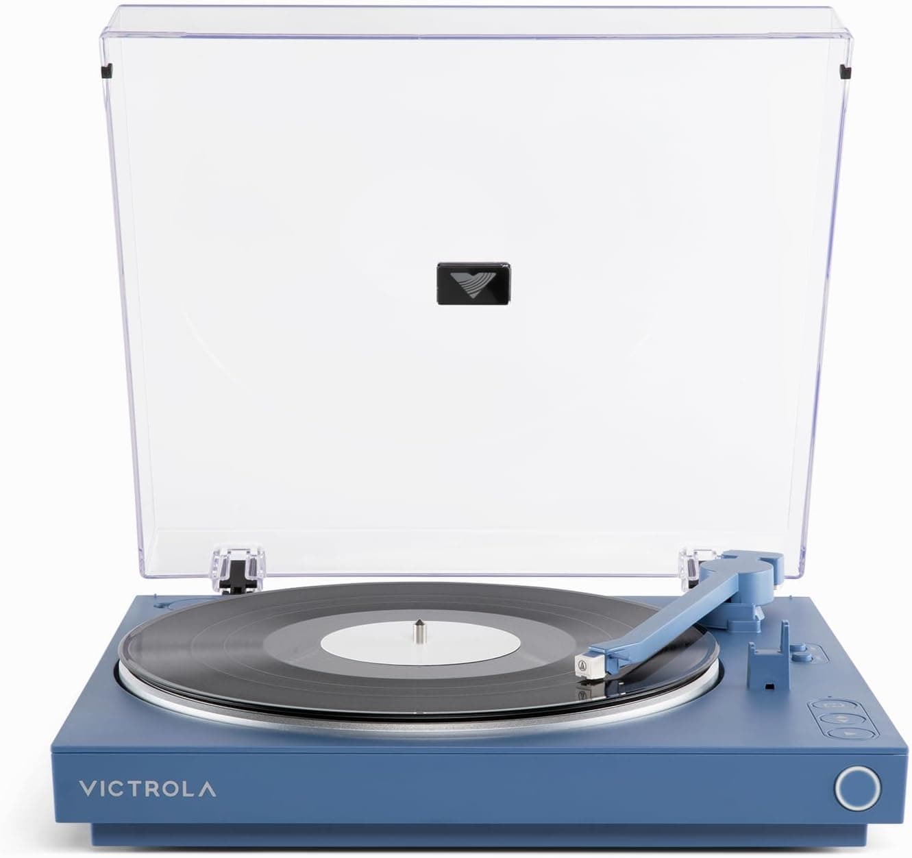Victrola Fully Automatic Bluetooth Turntable w Audio Technica ATN3600L Cartridge, Automatic Repeat Function, 2-Speed Vinyl Record Player, Wireless Bluetooth Streaming, Preamp & Aluminum Platter Blue