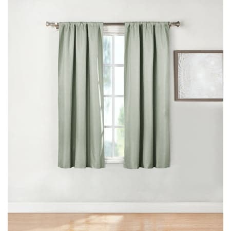 Ecologee Wakefield Textured 100% Blackout Rod Pocket Indoor Curtain Panel Pair, Sage, 37" W x 63" L