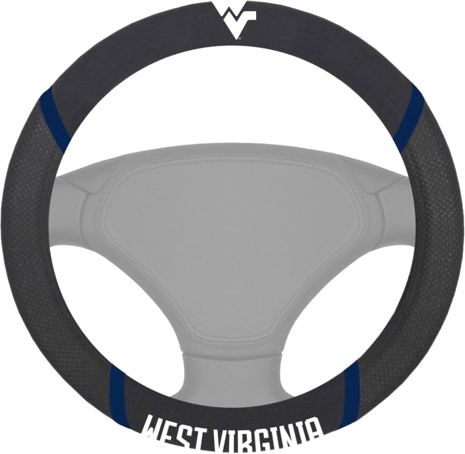 FANMATS 14942 West Virginia Mountaineers Embroidered Steering Wheel Cover Black 15" x 15"