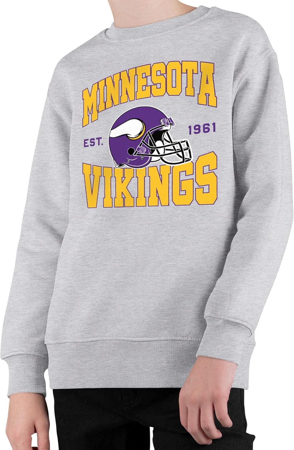 Junk Food Clothing x NFL - Minnesota Vikings - Team Helmet - Kids Crewneck Fleece Sweatshirt for Boys and Girls - Size Medium