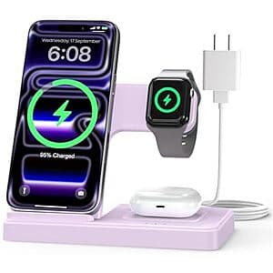 3-in-1 Wireless Charger Stand for iPhone, Apple Watch & AirPods - $12
