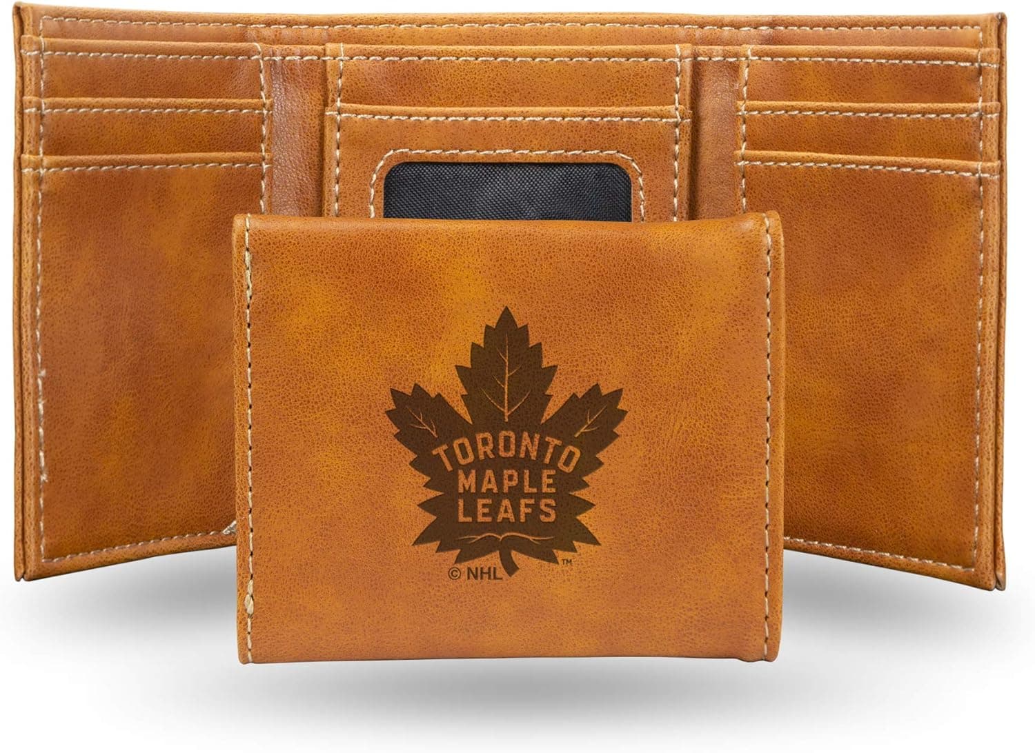 Rico Industries Laser Engraved Trifold Wallet, Toronto Maple Leafs, Brown, 3.25 x 4-"