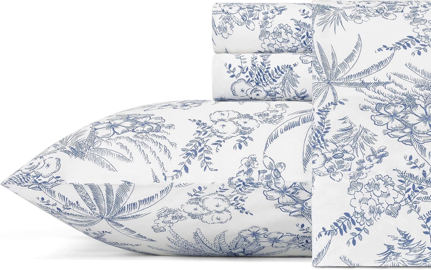 Crisp & Tailored Cotton Percale Sheets - Pen & Ink Palm Blue