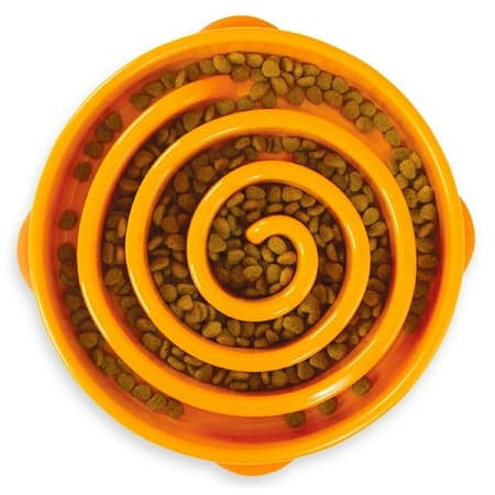Outward Hound Fun Feeder Slo Bowl – Large 4‑Cup Capacity, Slow Feeding, Medium to Large Dogs, Non‑Slip, Orange, Swirl Pattern