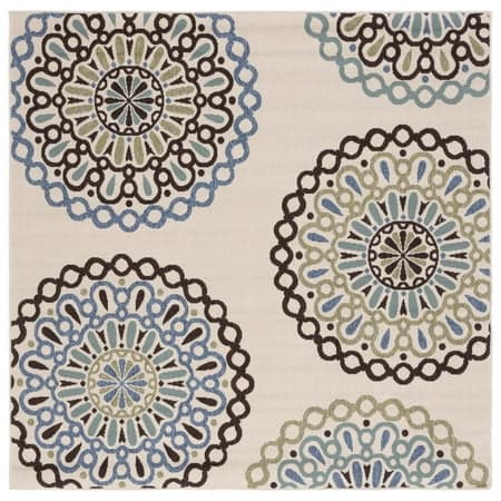 SAFAVIEH Veranda Axum Geometric Indoor/Outdoor Area Rug, Cream/Blue, 3' x 3' Square