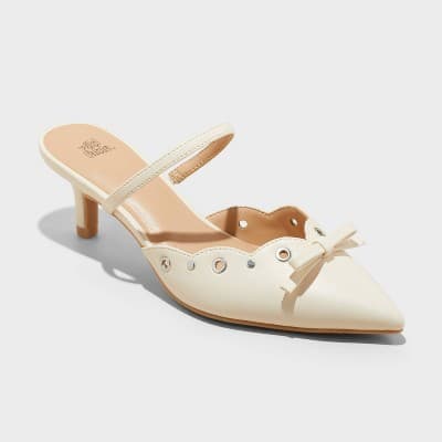 Women's Lysandra Eyelet Kitten Heels - Wild Fable™ Ivory 7.5: Slip-On, Pointed Toe, Louis Heel, Textured Outsole