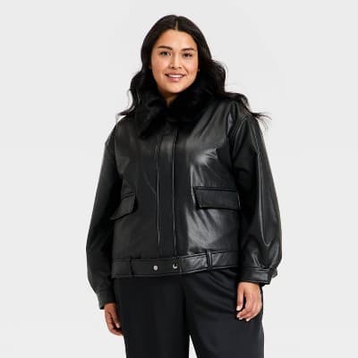 Women's Faux Leather Jacket - A New Day™ Black 1X