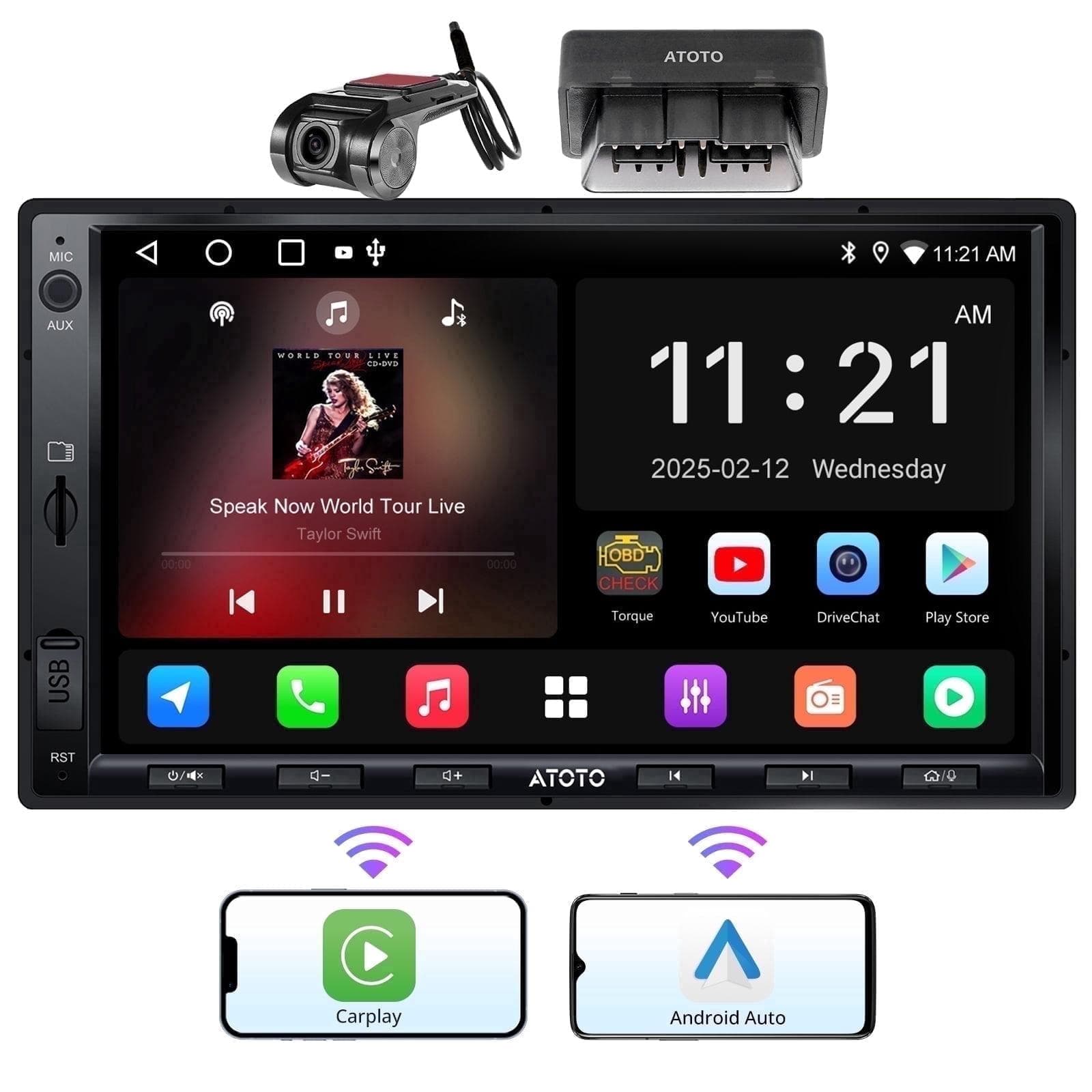 Versatile Android Car Radio with Dash Cam and OBD2 Reader