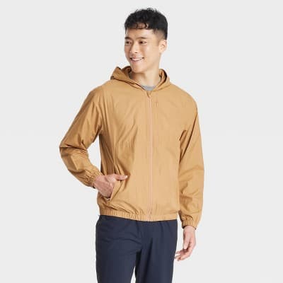 Men's Windbreaker Jacket - All In Motion™ Caramel M: Recycled Polyester, Lightweight, Water-Resistant, Packable