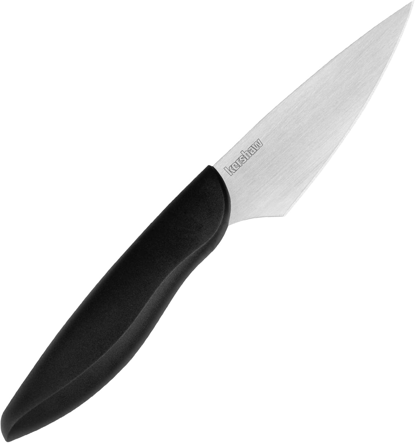 Kershaw 3.5” Paring Kitchen Knife, Black Design, 3.5 Inch Stainless Steel Plain Edge Blade, Polypropylene Handle, Includes Sheath, Paring Knife for Herbs, Fruit, Vegetables and More