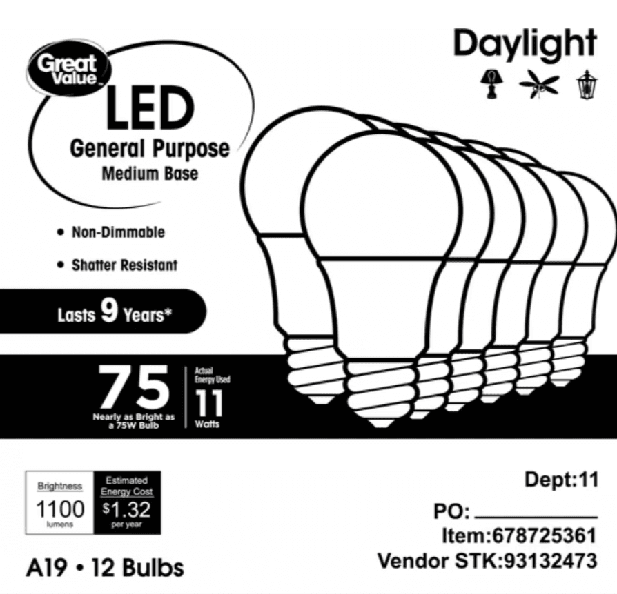 Bright and Efficient 75W Equivalent LED Light Bulbs from Great Value
