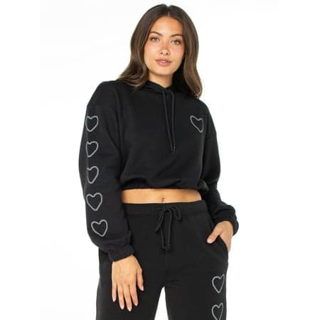 Celebrity Pink Juniors Cropped Hoodie and Boyfriend Jogger Set with Heart Print Detail, Sizes XS-XXXL