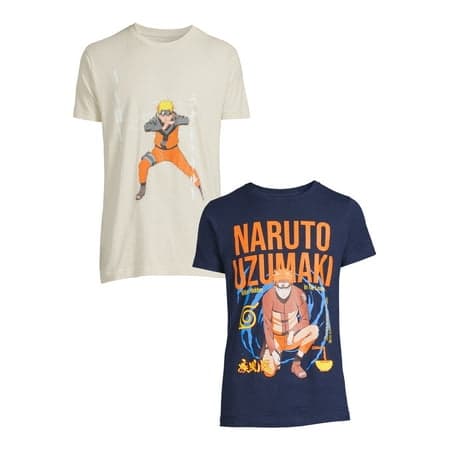 Naruto Men's and Big Men's Graphic Tee Shirt, 2-Pack, S-3XL