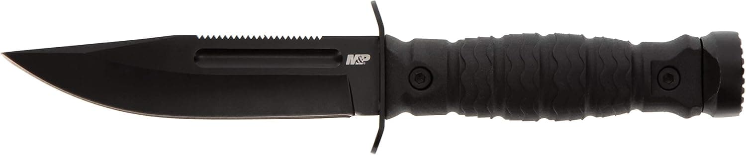 Smith & Wesson M&P Special Ops High Carbon S.S. Full Tang Fixed Blade Survival Knife with Clip Point, Rubberized Handle, Sawback and Pommel for Outdoor and Tactical,Black