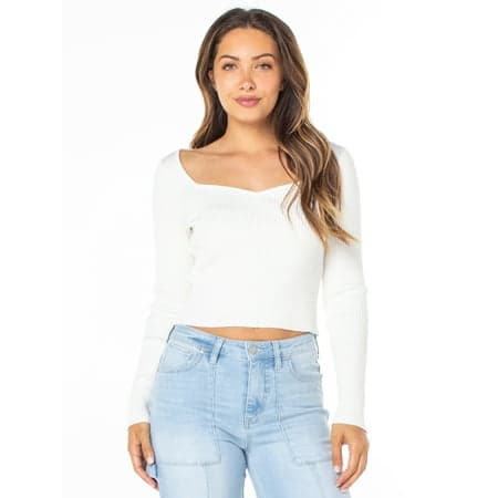 Celebrity Pink Long Sleeve Sweetheart Rib Top, Women's and Women's Plus