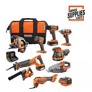 RIDGID 18V 10-Tool Combo Kit with Batteries, Charger, and Bags