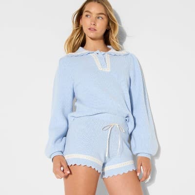 Women's High-Rise Scalloped Micro Sweater Shorts - Wild Fable™ Light Blue L