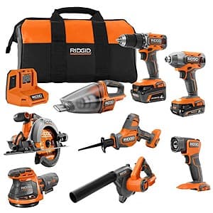 RIDGID 18V 8-Tool Combo Kit with Batteries and Accessories