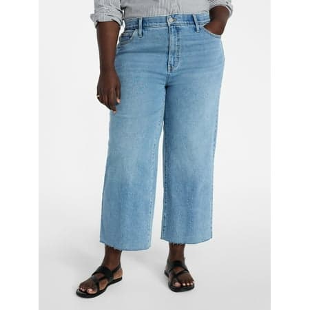 Terra & Sky Women's Plus Size Mid Rise Wide Leg Ankle Cut Hem Jeans, 26" Inseam, Sizes 16W-24W